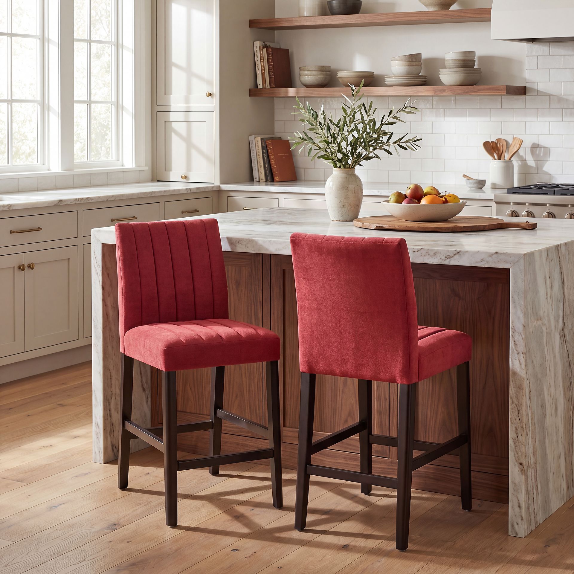 Jarvis White 3 Pc Counter Height Dining Room with Red Side Chairs - Image 7
