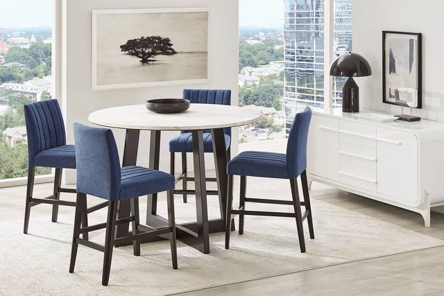Jarvis White 5 Pc Counter Height Dining Room with Blue Side Chairs - Thumbnail - Image 1