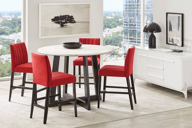 Jarvis White 5 Pc Counter Height Dining Room with Red Side Chairs - Thumbnail - Image 1