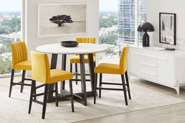 Jarvis White 5 Pc Counter Height Dining Room with Yellow Side Chairs - Thumbnail - Image 1