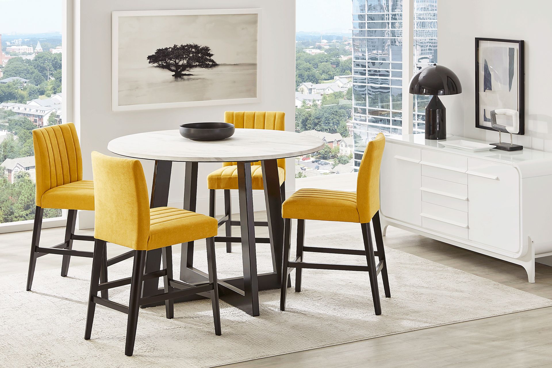 Jarvis 5 Pc White Colors White Yellow Polyester Fabric Dining Room Set With Dining Table Stool Rooms to Go