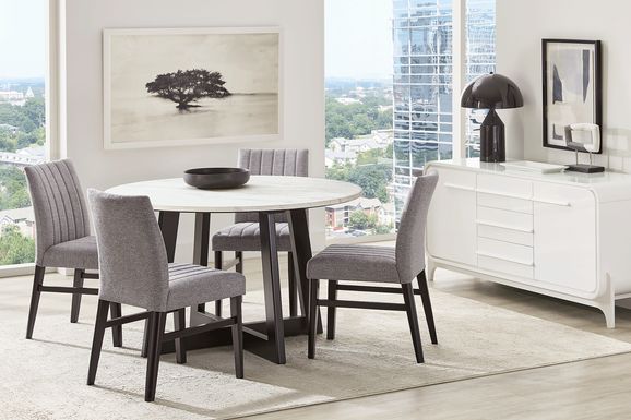 Jarvis White 5 Pc Round Dining Room with Gray Side Chairs
