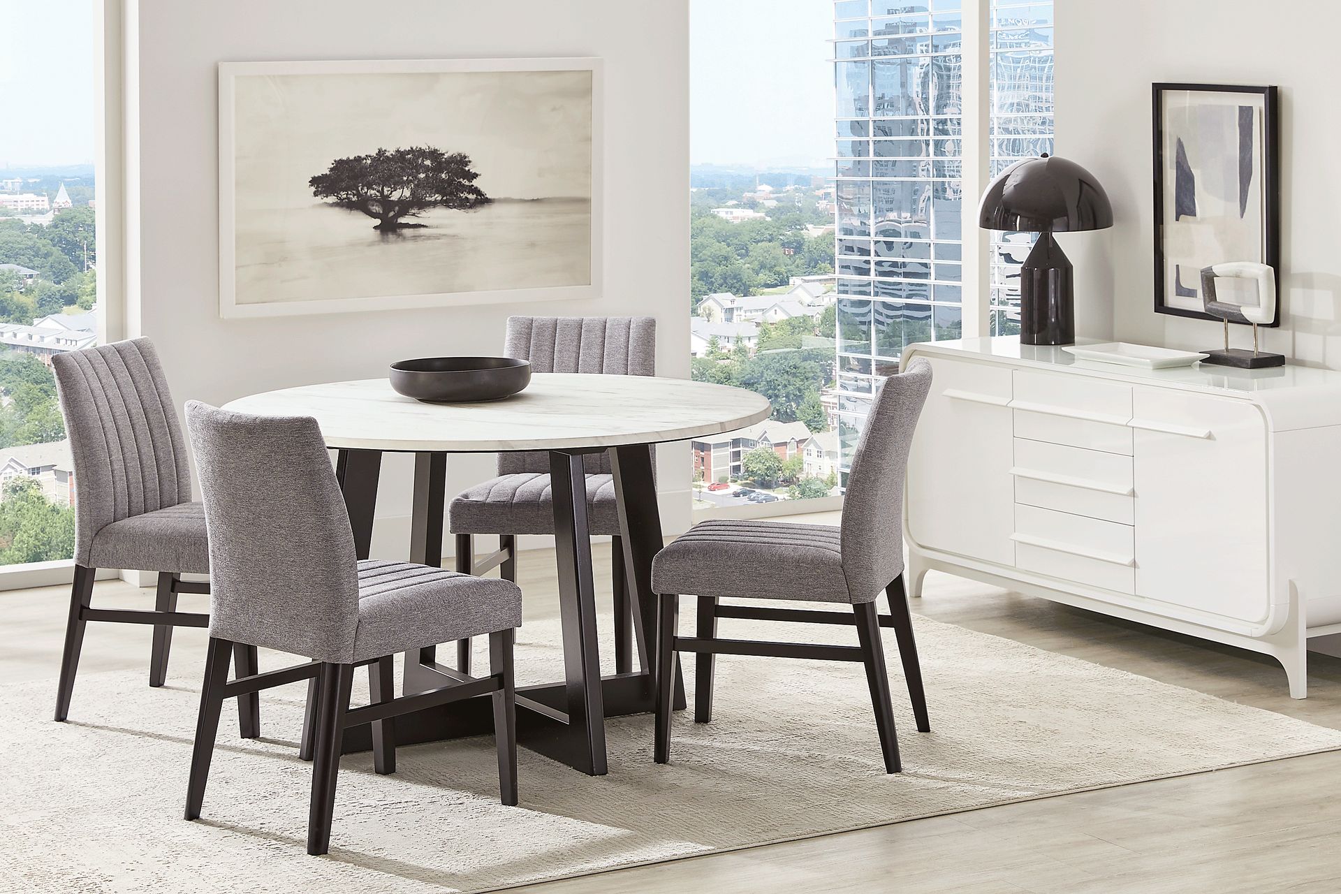 Jarvis White 5 Pc Round Dining Room with Gray Side Chairs - Image 1