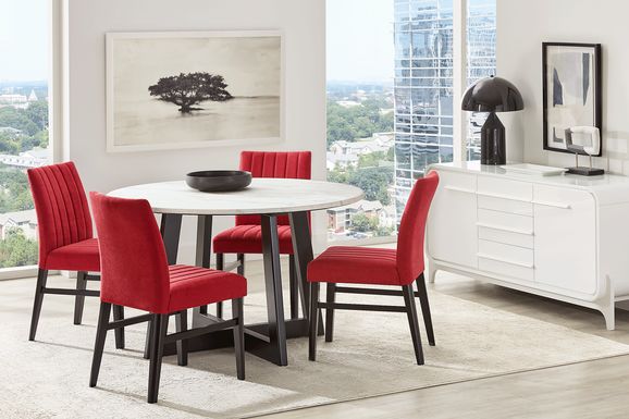 Jarvis White 5 Pc Round Dining Room with Red Chairs