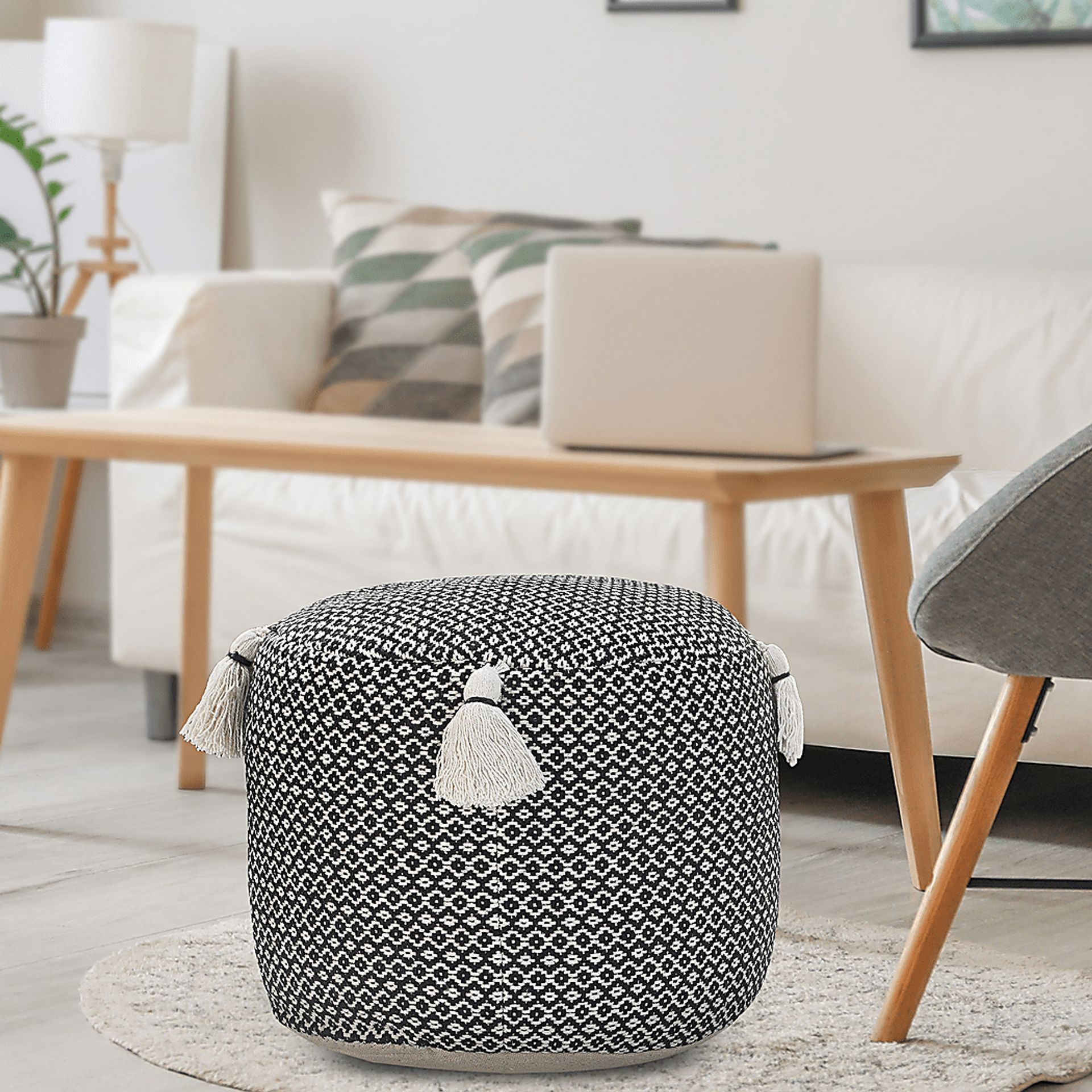 Jasella Black/White Pouf - Image 2