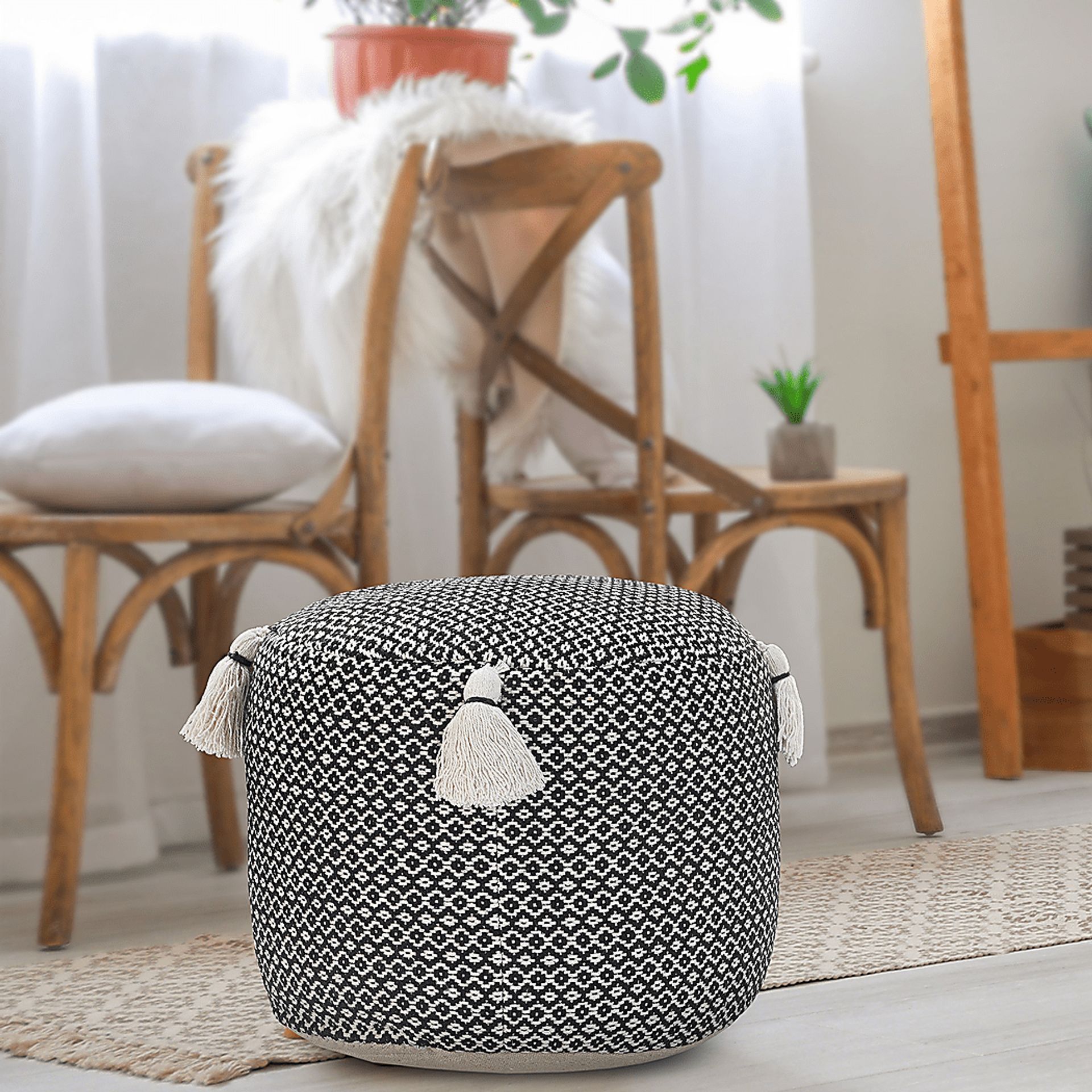 Jasella Black/White Pouf - Image 3