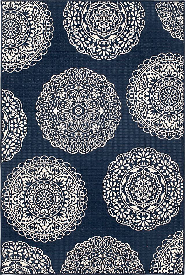 Jaunie Navy 6'6 x 9'6 Indoor/Outdoor Rug - Thumbnail - Image 1