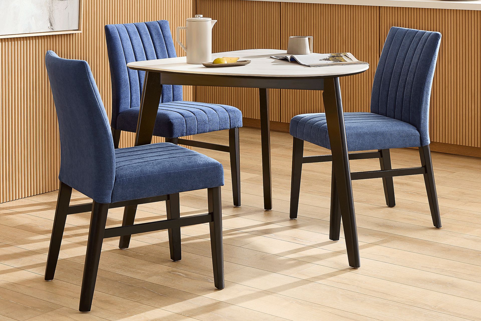 Javis White 4 Pc Half Oval Dining Room with Blue Side Chairs - Image 1