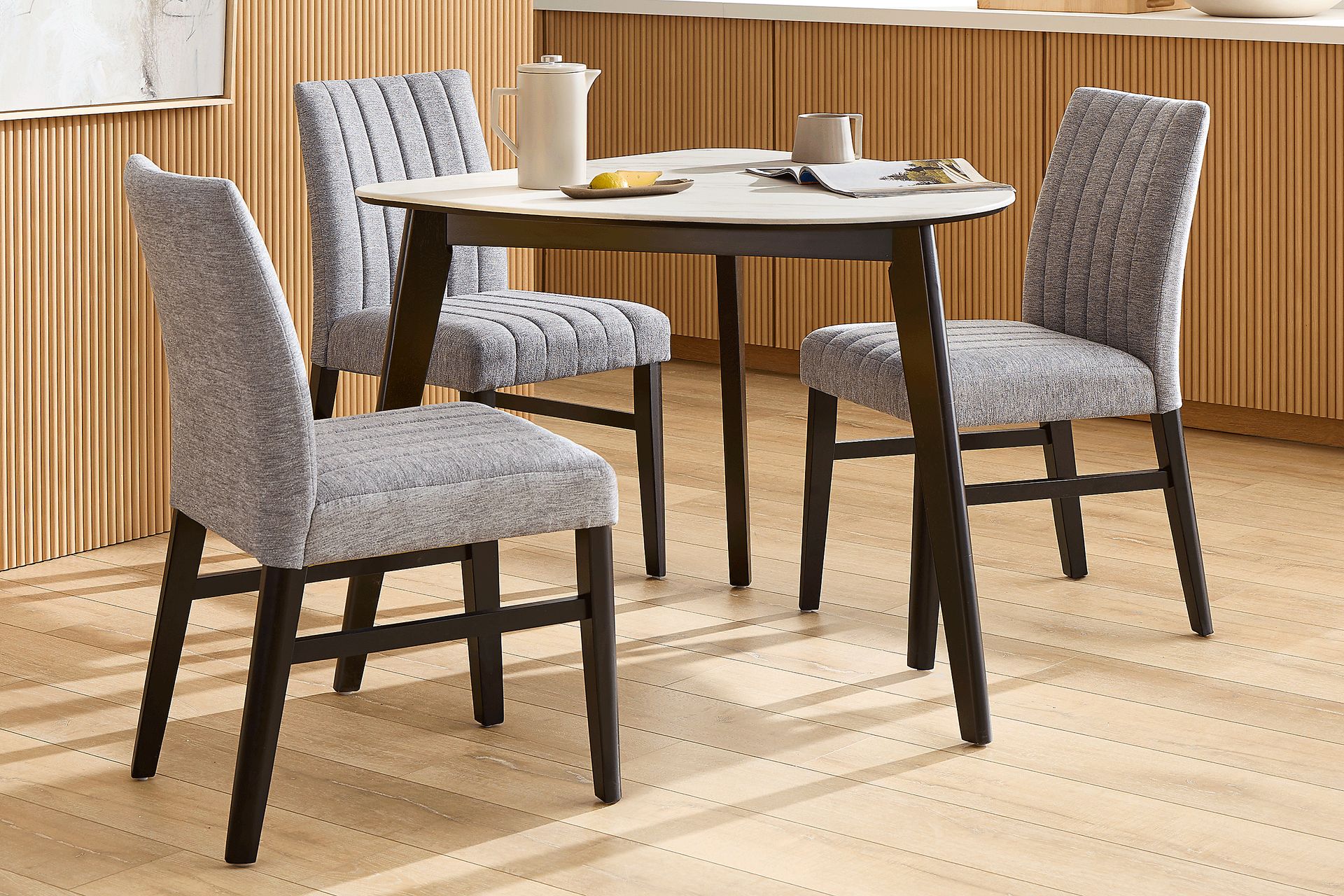 Javis White 4 Pc Half Oval Dining Room with Gray Side Chairs - Image 1