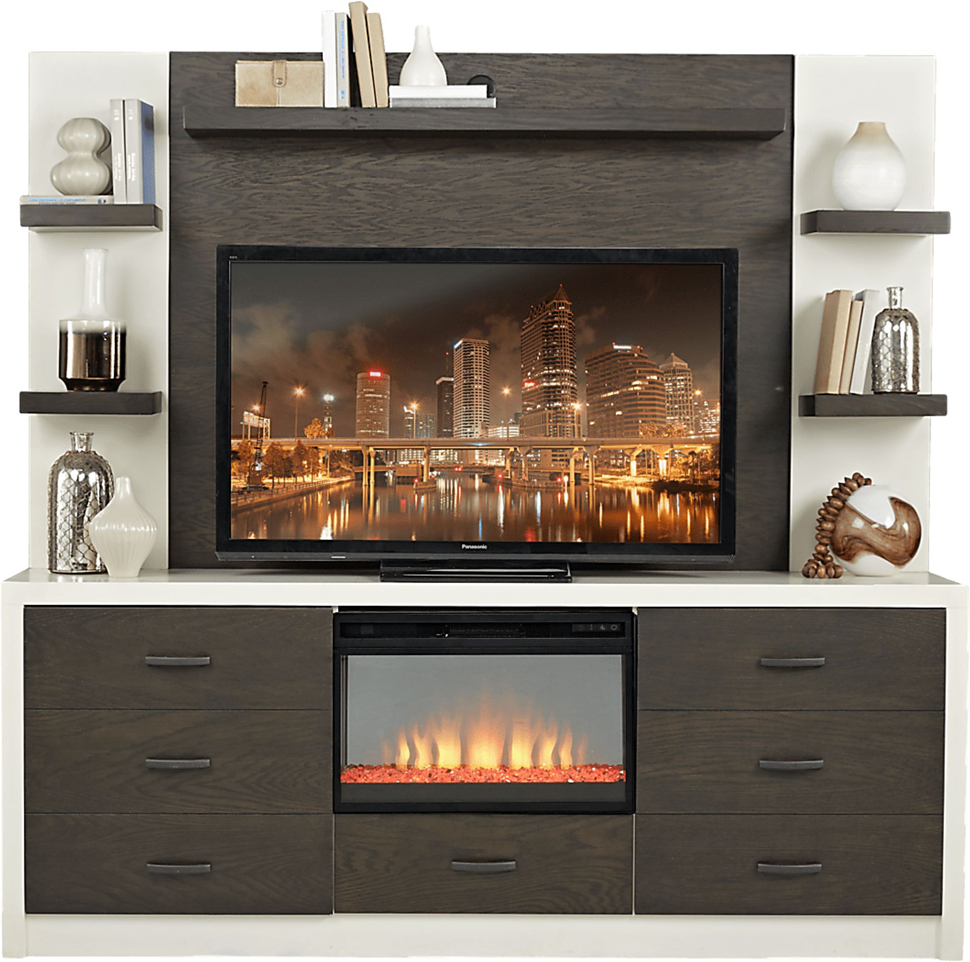Jeana II Off-White 3 Pc Wall Unit with Electric Fireplace - Image 1