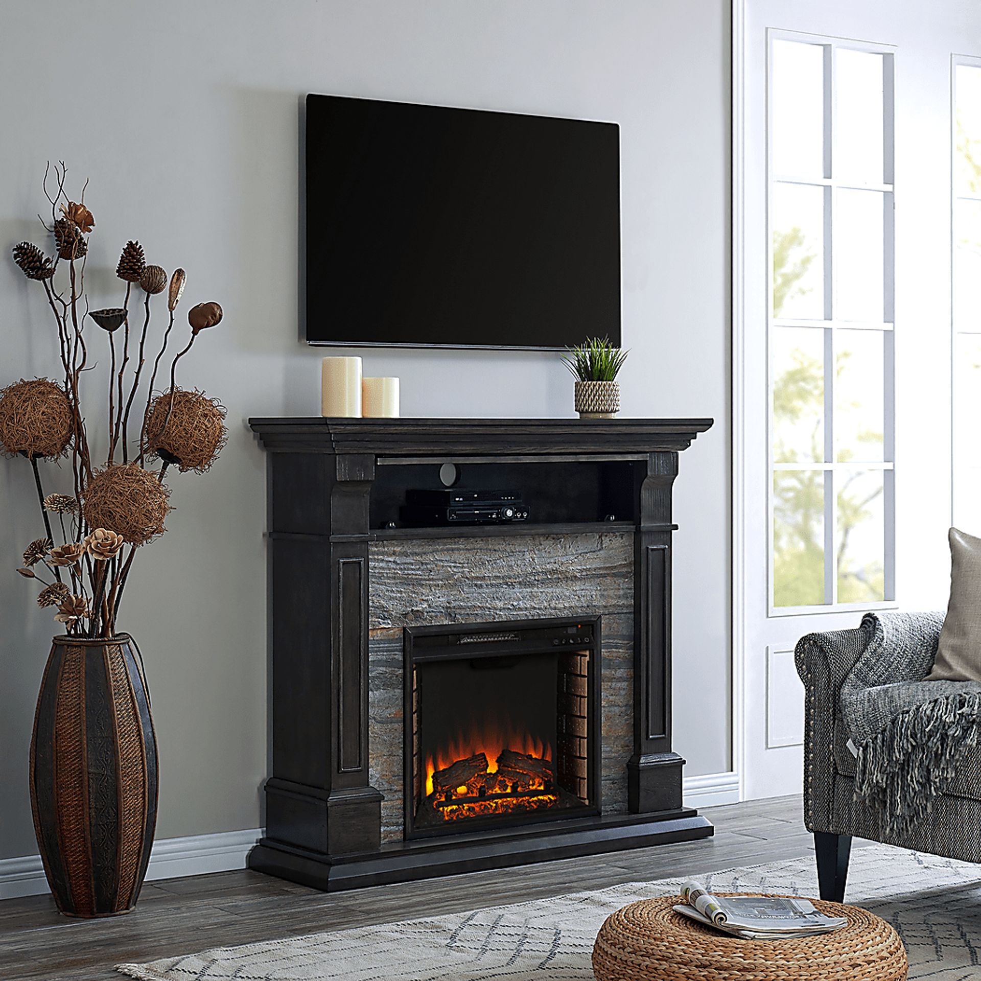 Jedwood Gray 48 in. Console with Electric Fireplace - Image 2