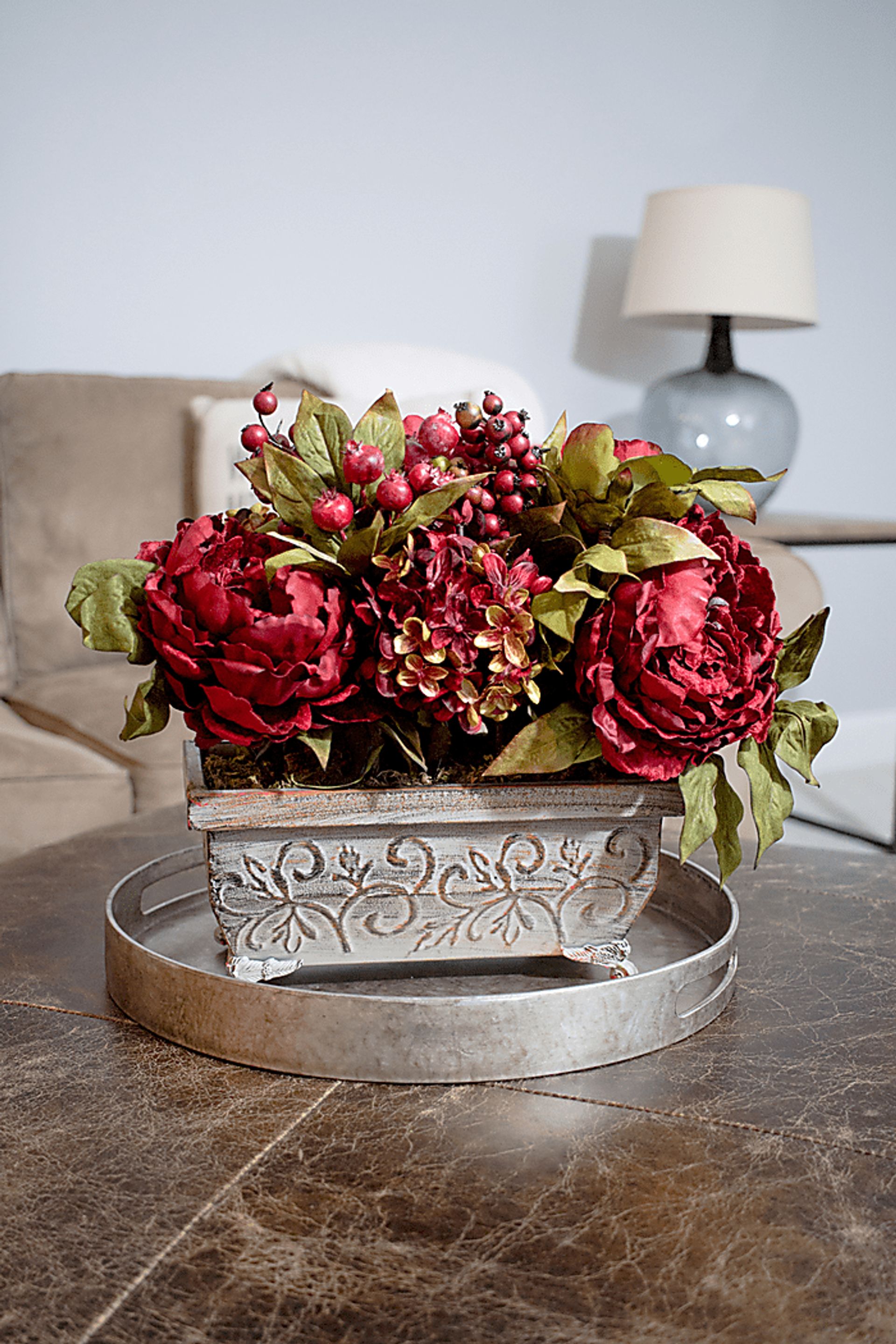 Jellisa Red Hydrangea and Peony Silk Floral - Image 3