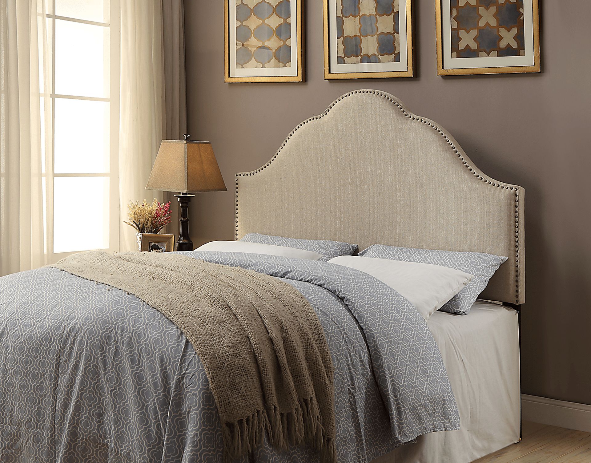 Jemma Oatmeal Queen Upholstered Headboard - Image 4