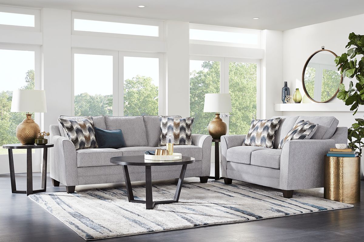 Jenisse 3 Pc Gray Chenille Fabric Living Room Set With Sofa, Loveseat ...