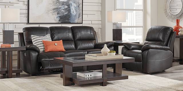 Jericho Place Black Leather Reclining Sofa - Thumbnail - Image 2