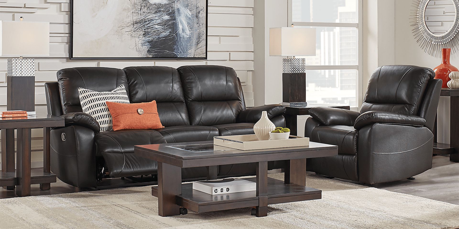 Jericho Place Black Leather Reclining Sofa - Image 2