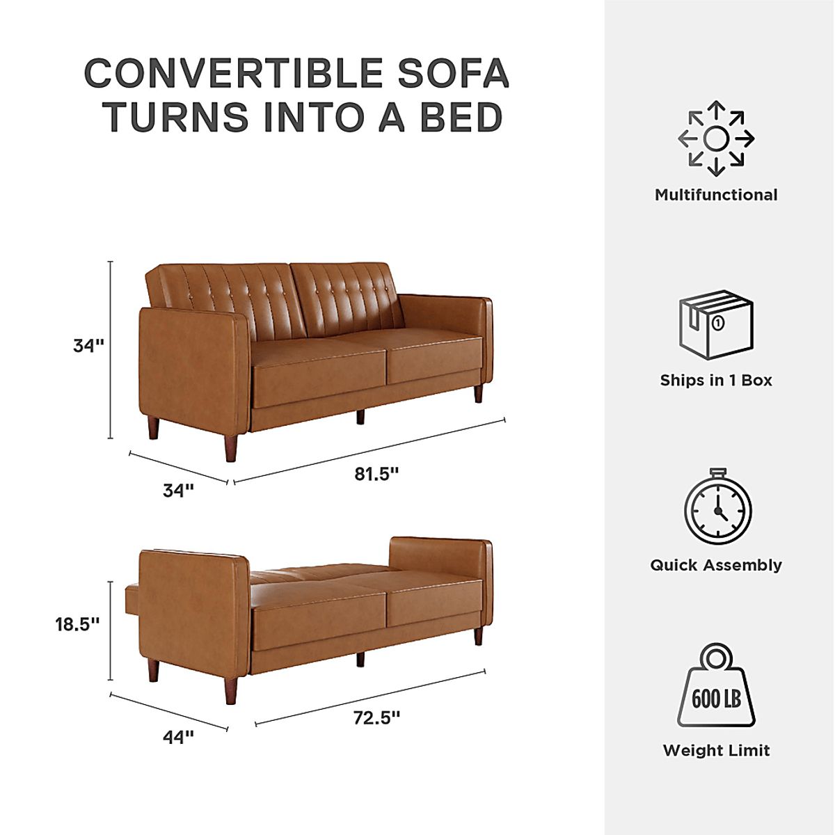 Jethar I Camel Brown Polyurethane Fabric Futon | Rooms to Go