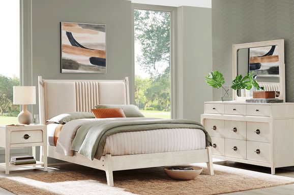 Jetty Beach White 5 Pc Queen Upholstered Bedroom