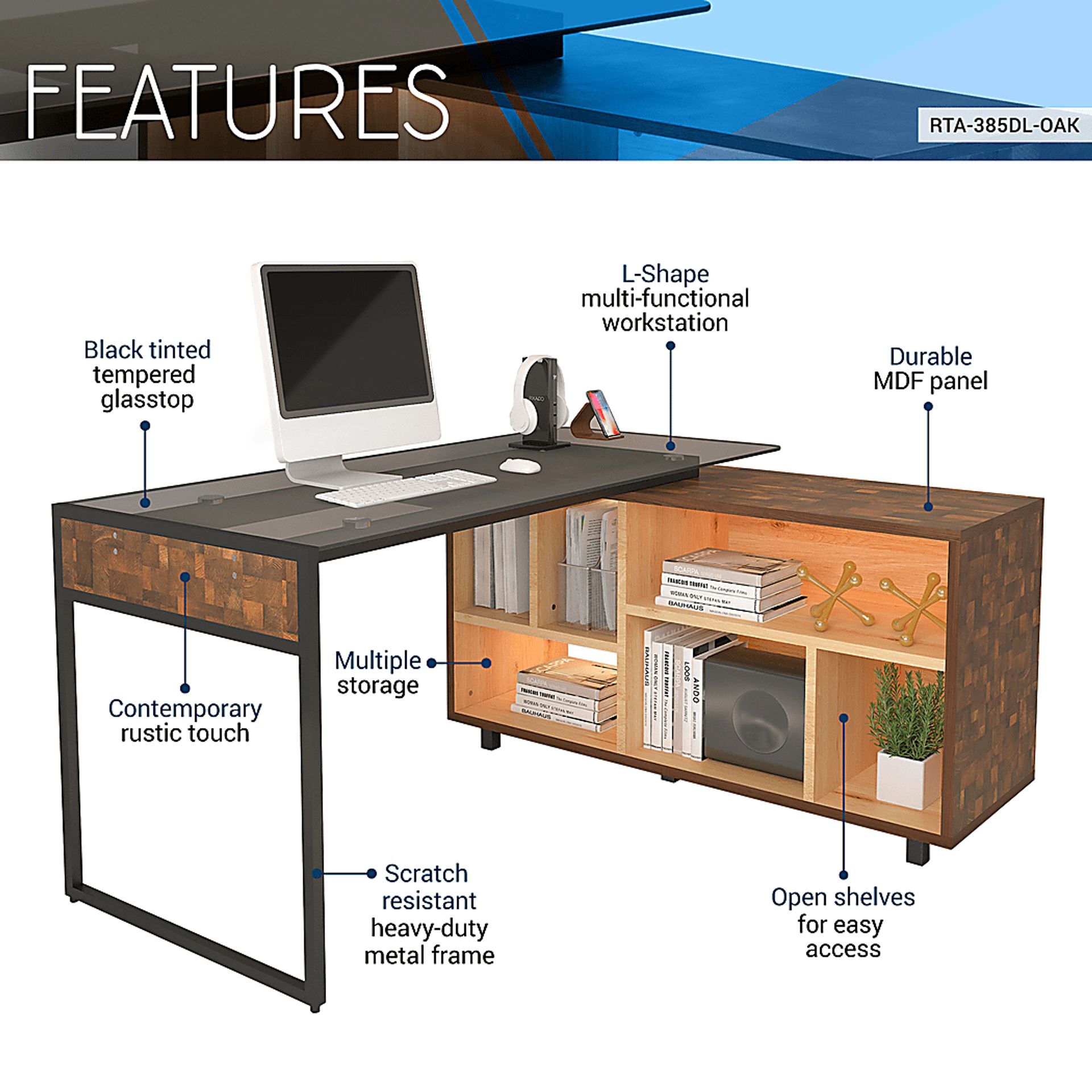 Jibale Brown L-Shaped Desk - Image 3