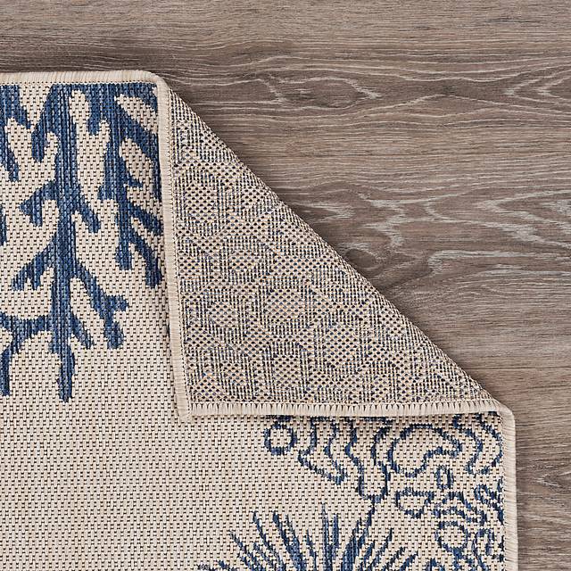 Jidama White/Blue 7'6 x 9'5 Indoor/Outdoor Rug - Thumbnail - Image 5