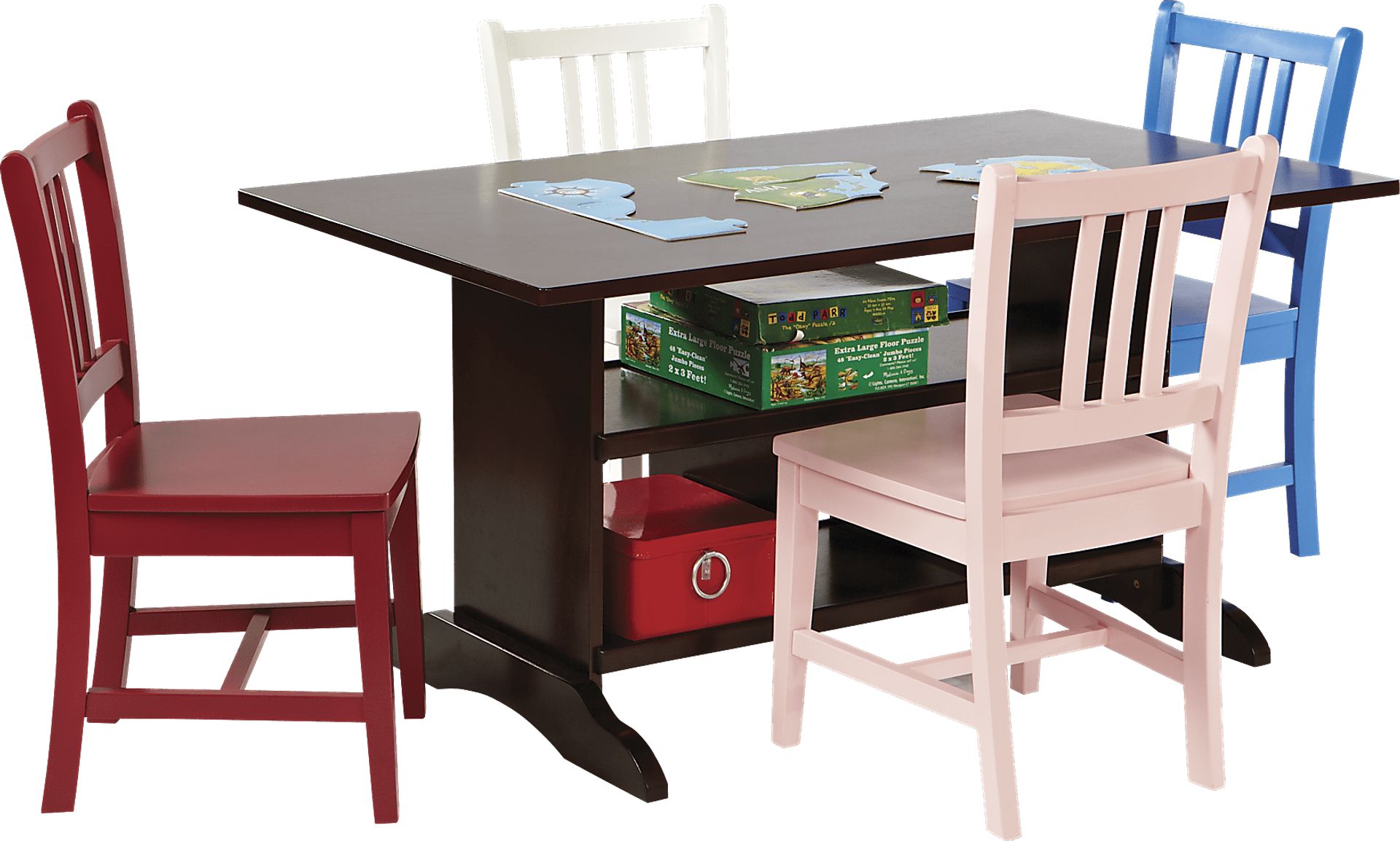 Jo Jo Espresso Table and 2 Pink Chairs Set - Image 1