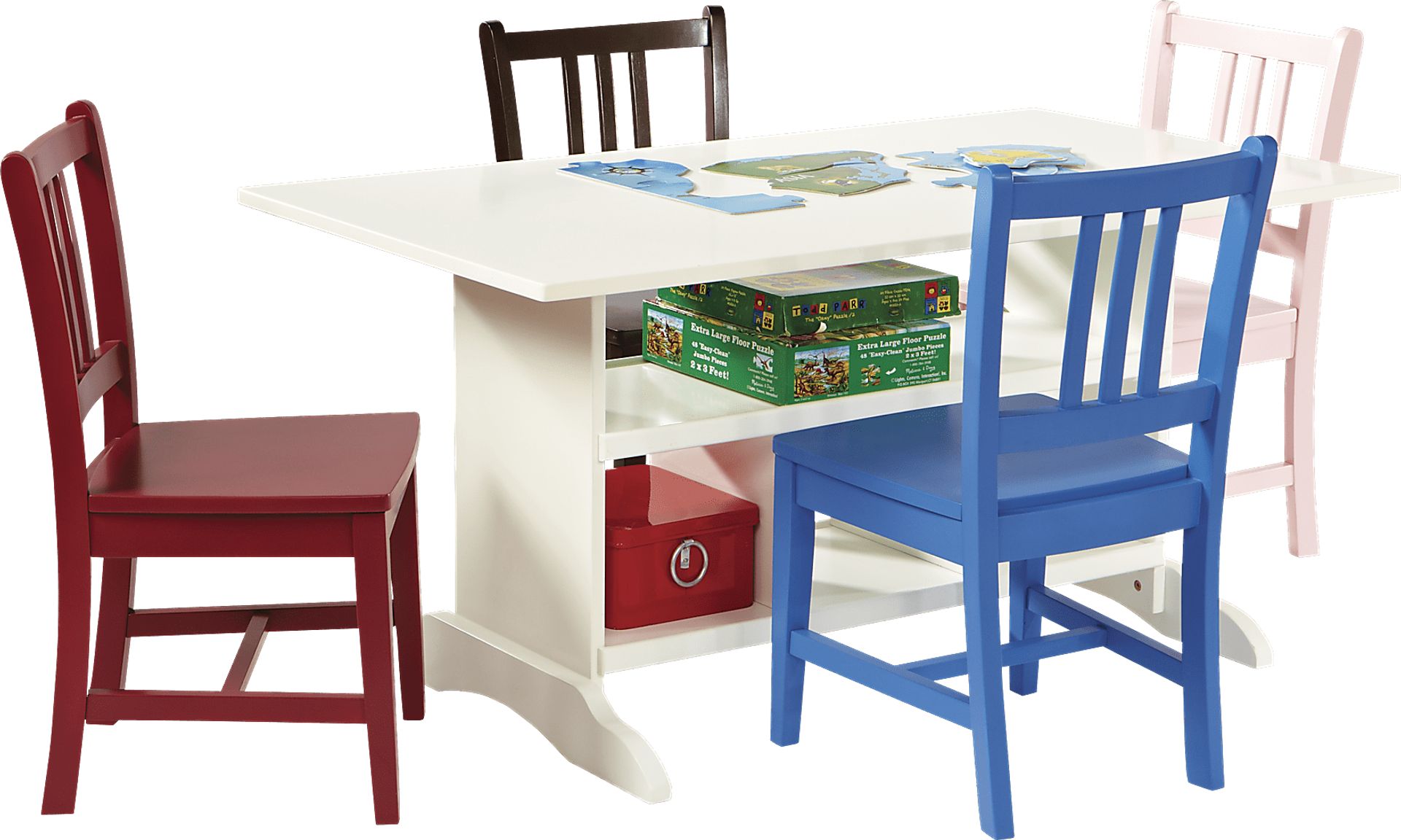 Jo Jo White Table and 4 Pink Chairs Set - Image 1