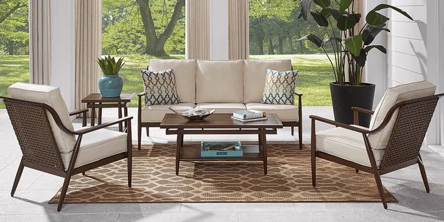 Jorgen Bronze 4 Pc Outdoor Seating Set with Vanilla Cushions - Thumbnail - Image 1