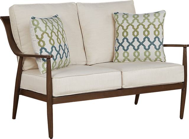 Jorgen Bronze Outdoor Loveseat with Vanilla Cushions - Thumbnail - Image 1
