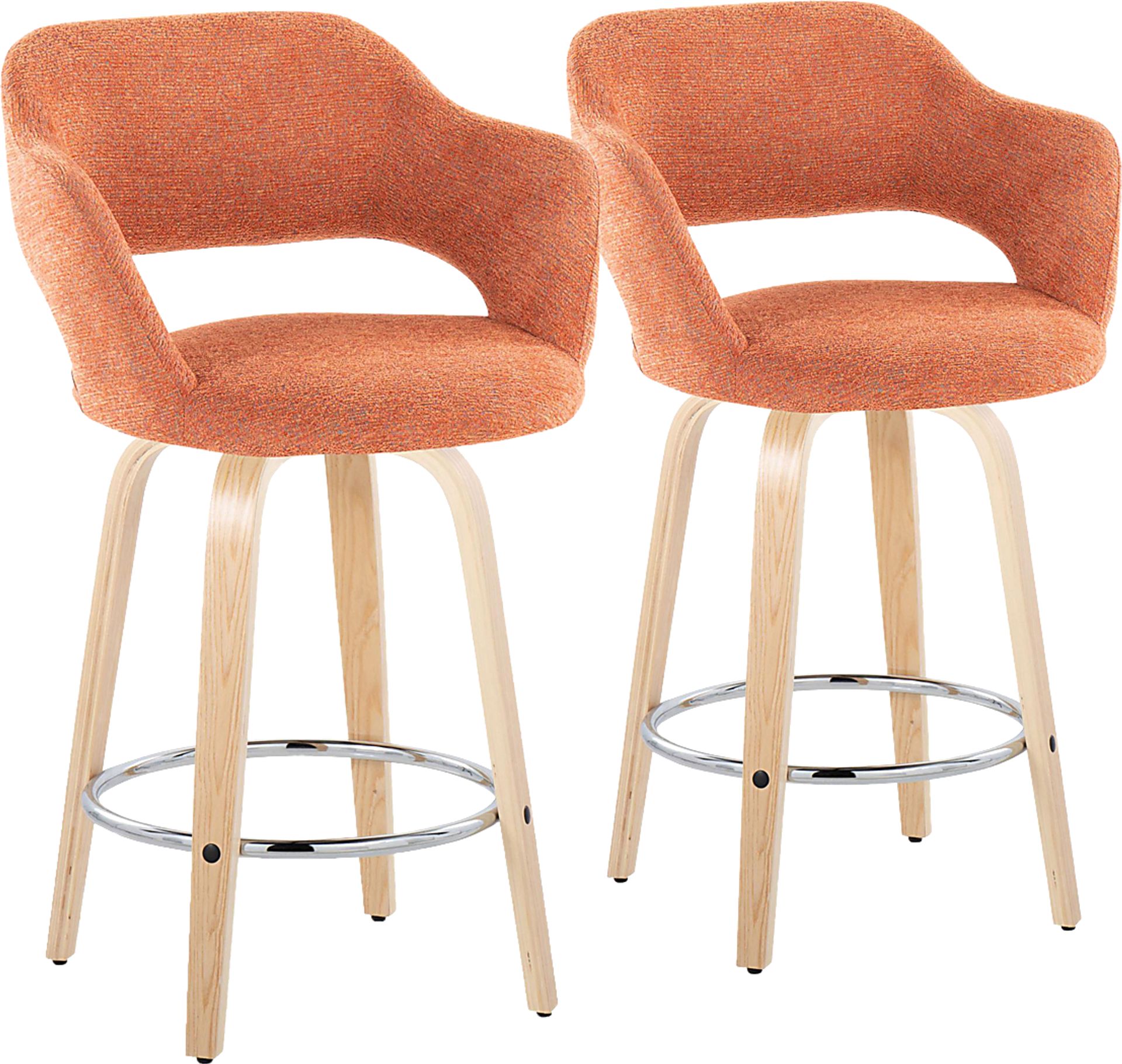 Jouett III Orange Swivel Counter Height Stool, Set of 2 - Image 1
