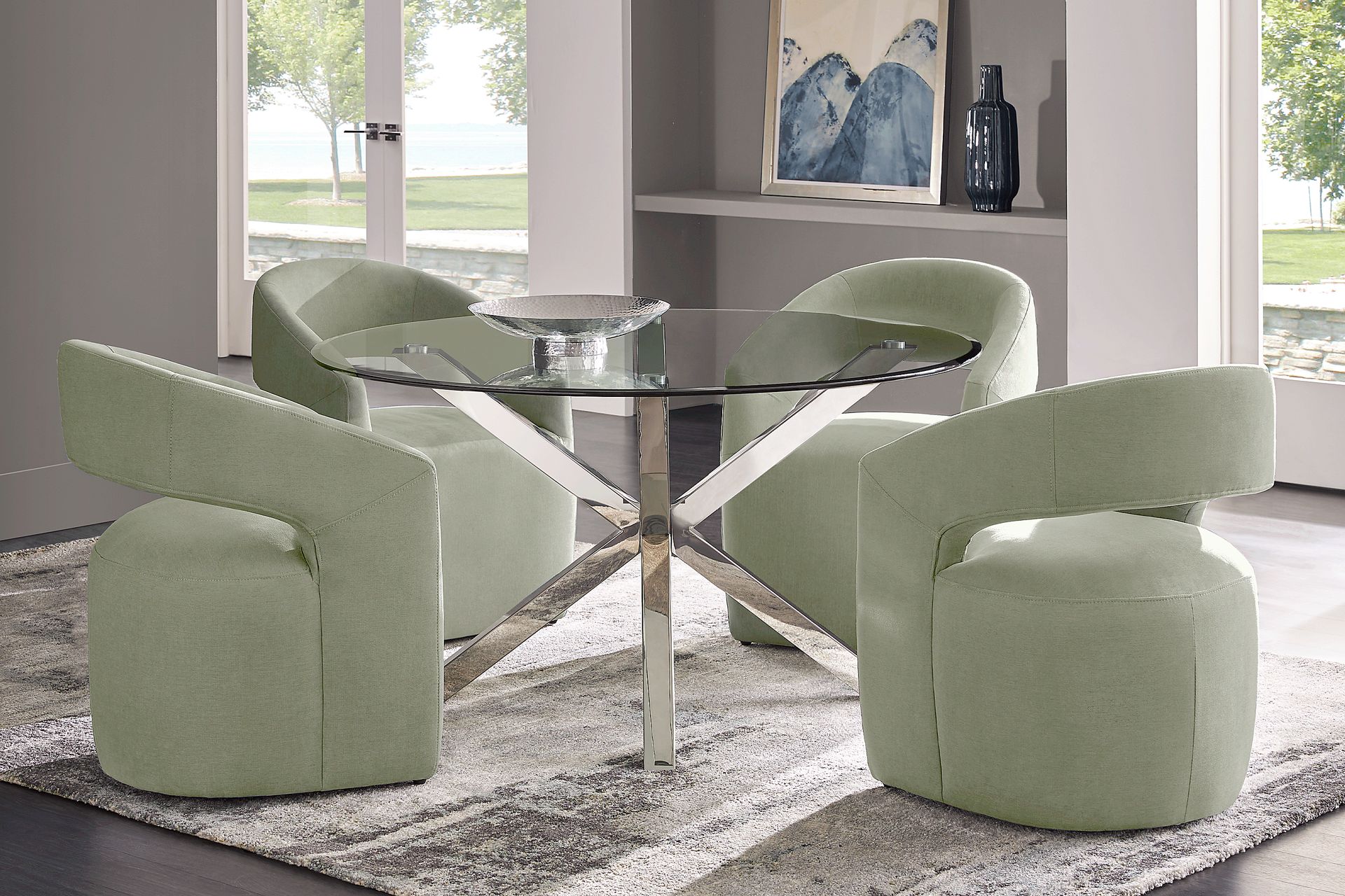 Jules Gray 5 Pc Dining Room with Green Side Chairs - Image 1