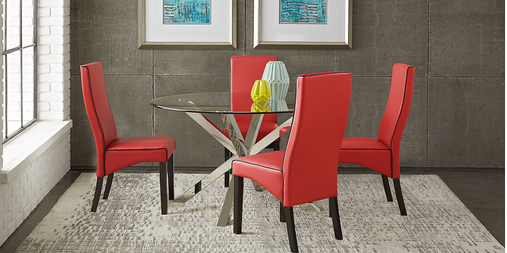 Jules Gray 5 Pc Dining Set with Cinnabar Chairs - Image 2