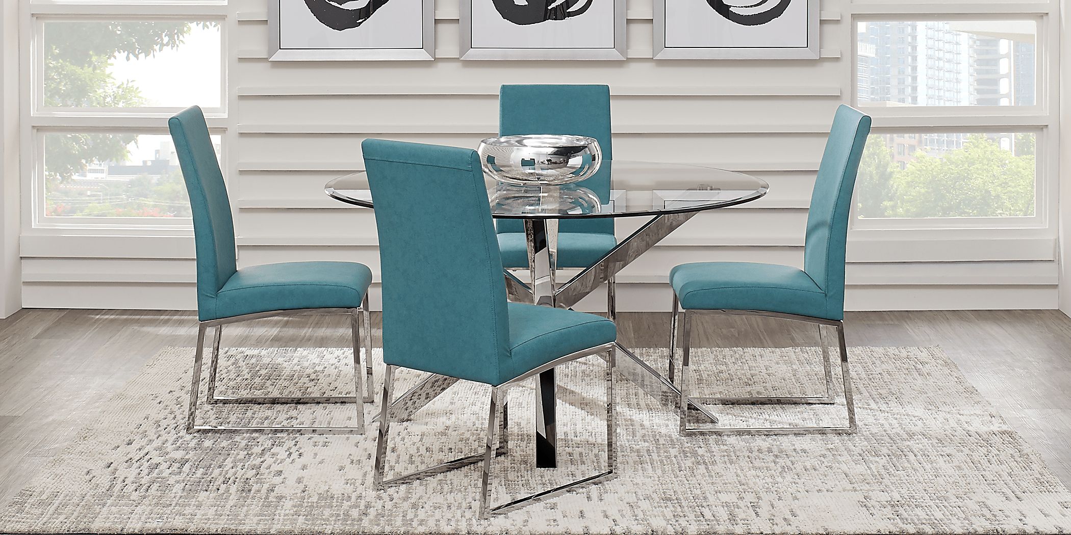 Jules 5 Pc Chrome Metal Ocean Blue Dining Room Set With Dining