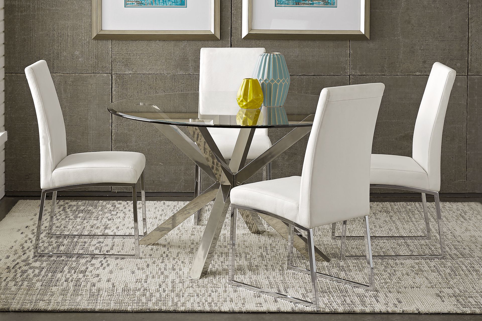 Jules Gray 5 Pc Dining Set with Off-White Chairs - Image 1