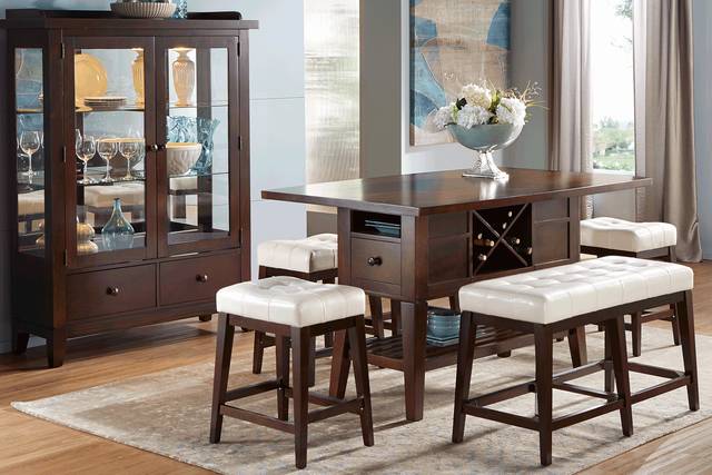 Julian Place Chocolate 5 Pc Counter Height Dining Room with Vanilla Barstools - Thumbnail - Image 1
