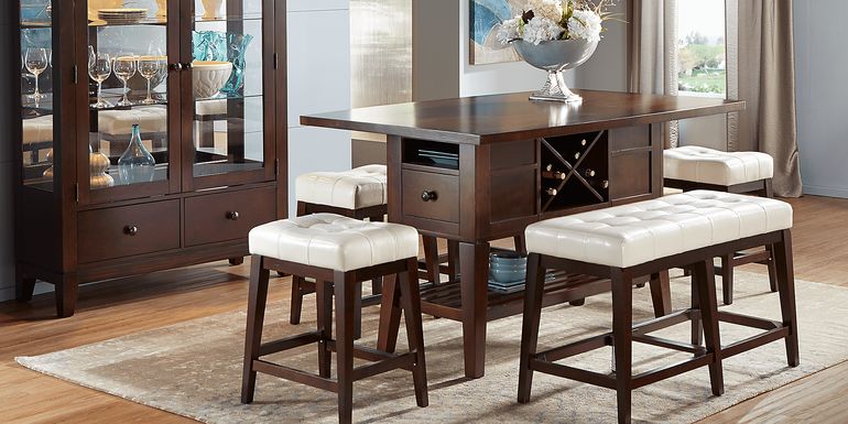 Julian Place Chocolate 5 Pc Counter Height Dining Room with Vanilla Barstools