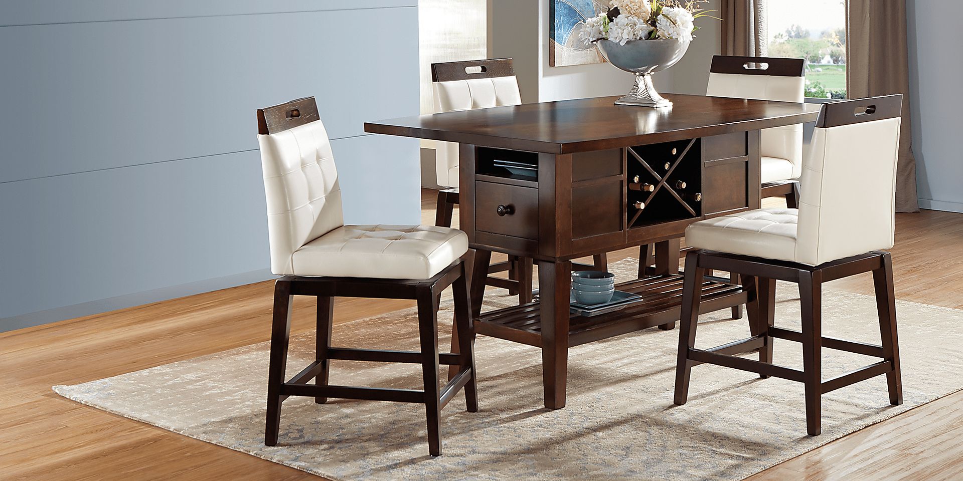 Julian Place Chocolate 5 Pc Counter Height Dining Room with Vanilla Stools - Image 2