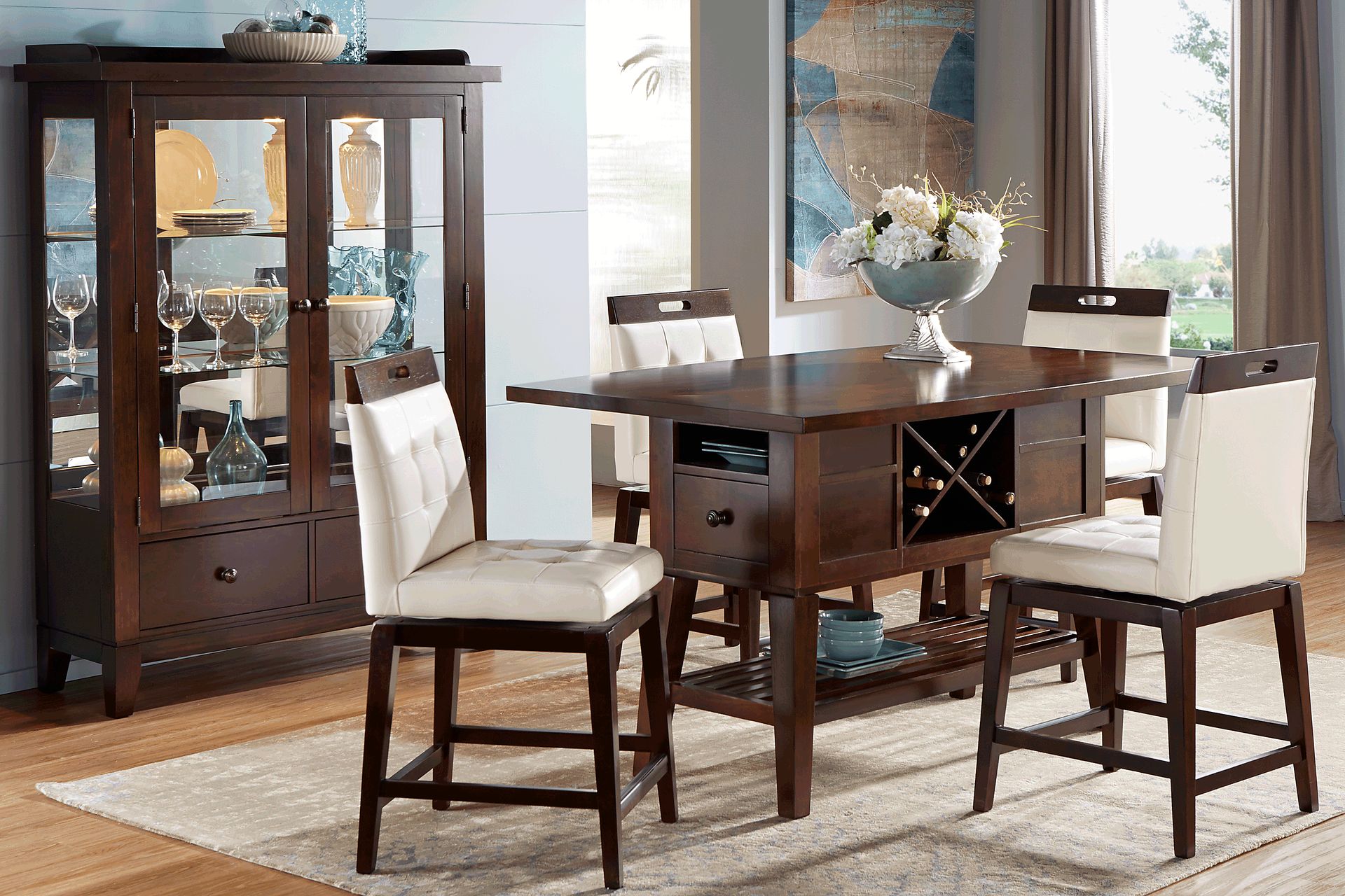Julian Place Chocolate 5 Pc Counter Height Dining Room with Vanilla Stools - Image 1
