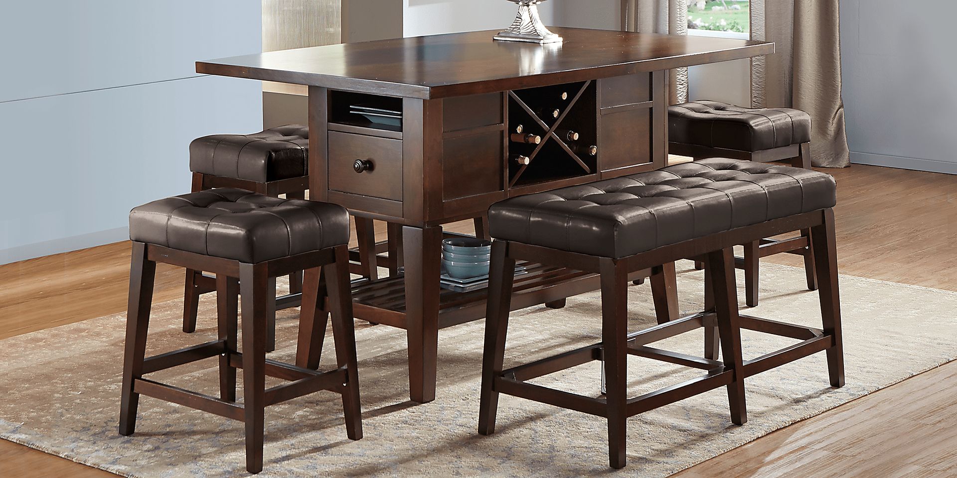 Julian Place Chocolate 6 Pc Counter Height Dining Room with Chocolate Barstools - Image 1