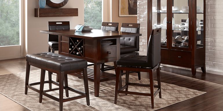 Julian Place Chocolate 6 Pc Counter Height Dining Room with Chocolate Stools