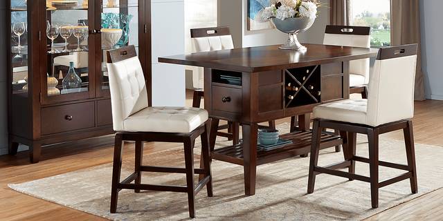 Julian Place Chocolate 5 Pc Counter Height Dining Room with Vanilla Stools - Thumbnail - Image 1