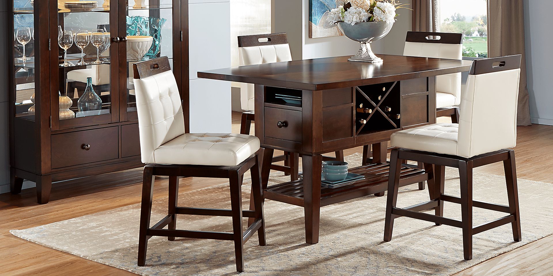 Julian Place Chocolate 5 Pc Counter Height Dining Room with Vanilla Stools - Image 1
