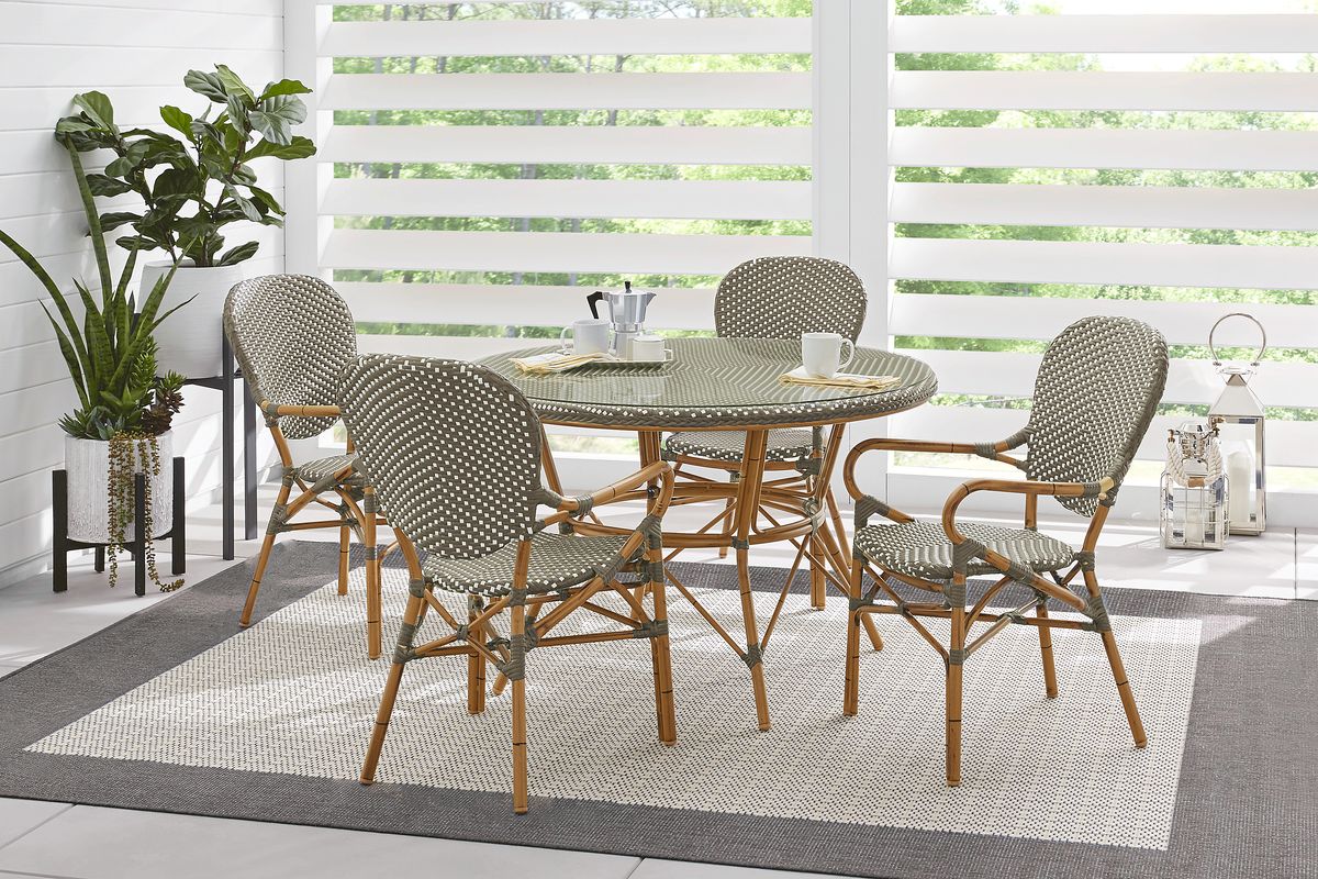 Juliette 5 Pc Wicker Gray Outdoor Dining Set With High Back Arm Chair 