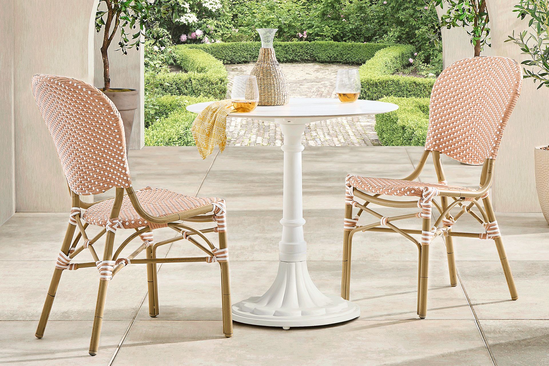 Juliette II White 3 Pc Outdoor Dining Set with Brown Chairs - Image 1