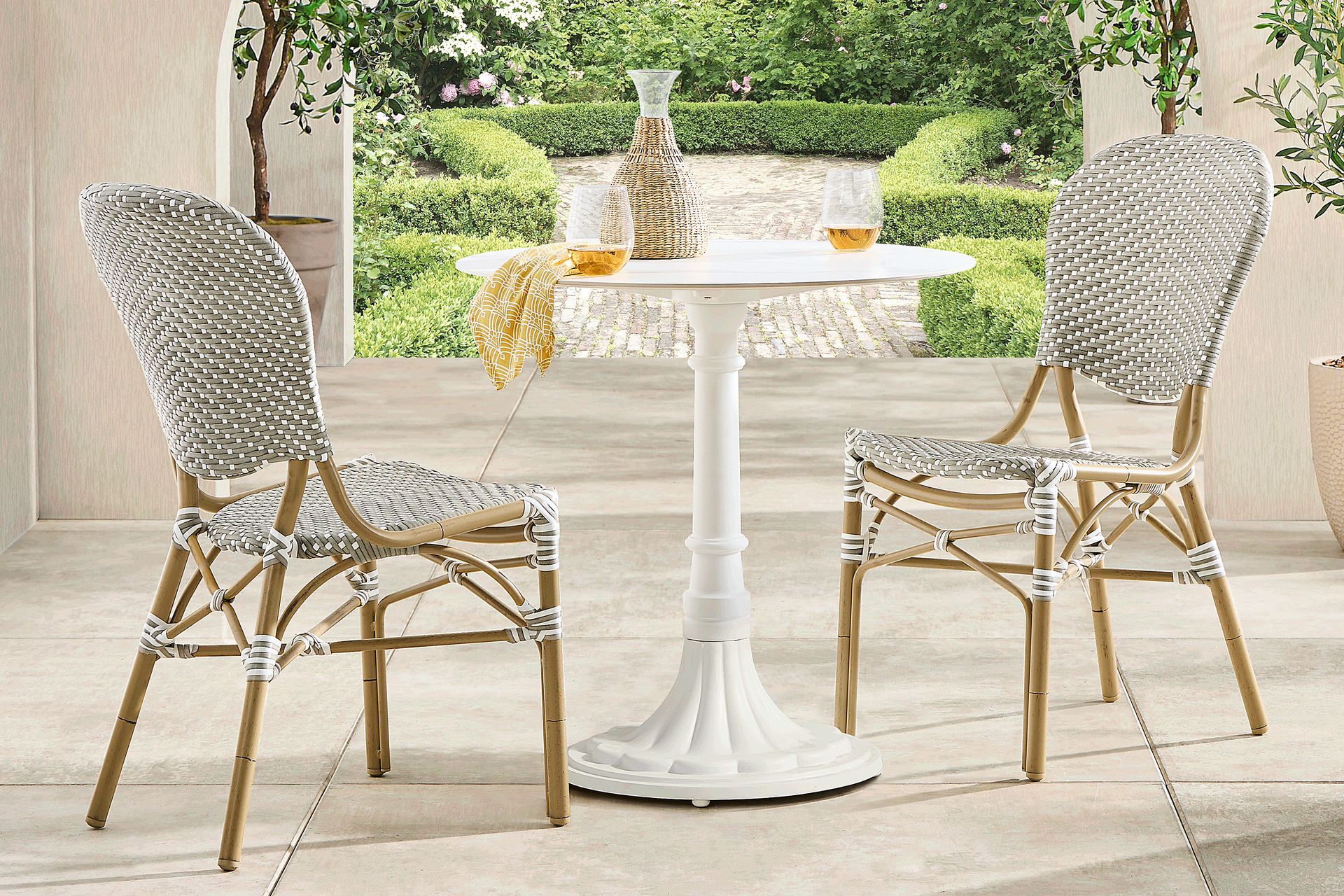 Juliette II White 3 Pc Outdoor Dining Set with Gray Chairs - Image 1
