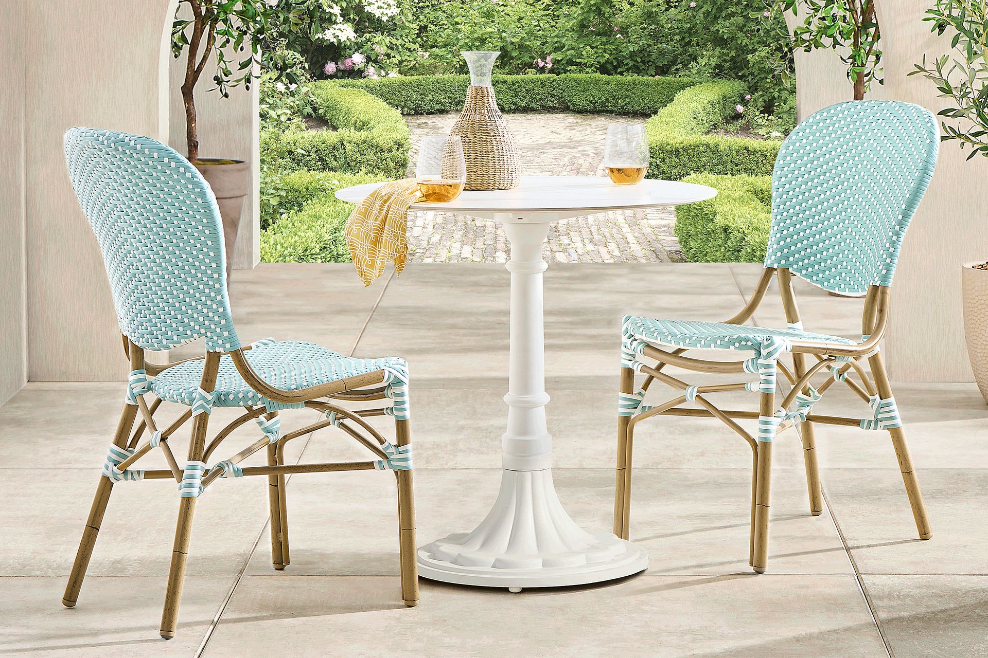 Juliette II White 3 Pc Outdoor Dining Set with Sky Chairs - Image 1