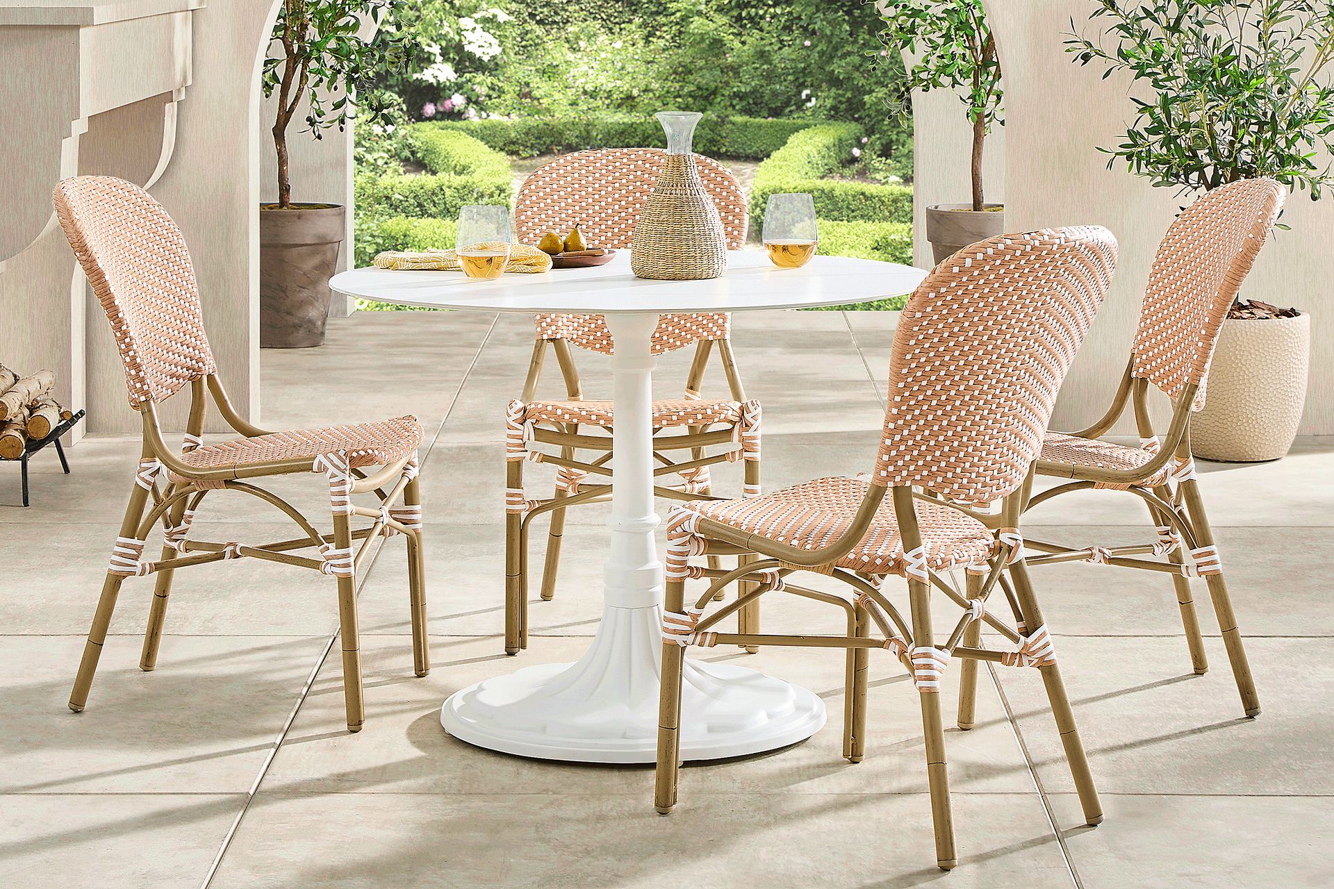 Juliette II White 5 Pc Outdoor Dining Set with Brown Chairs - Image 1