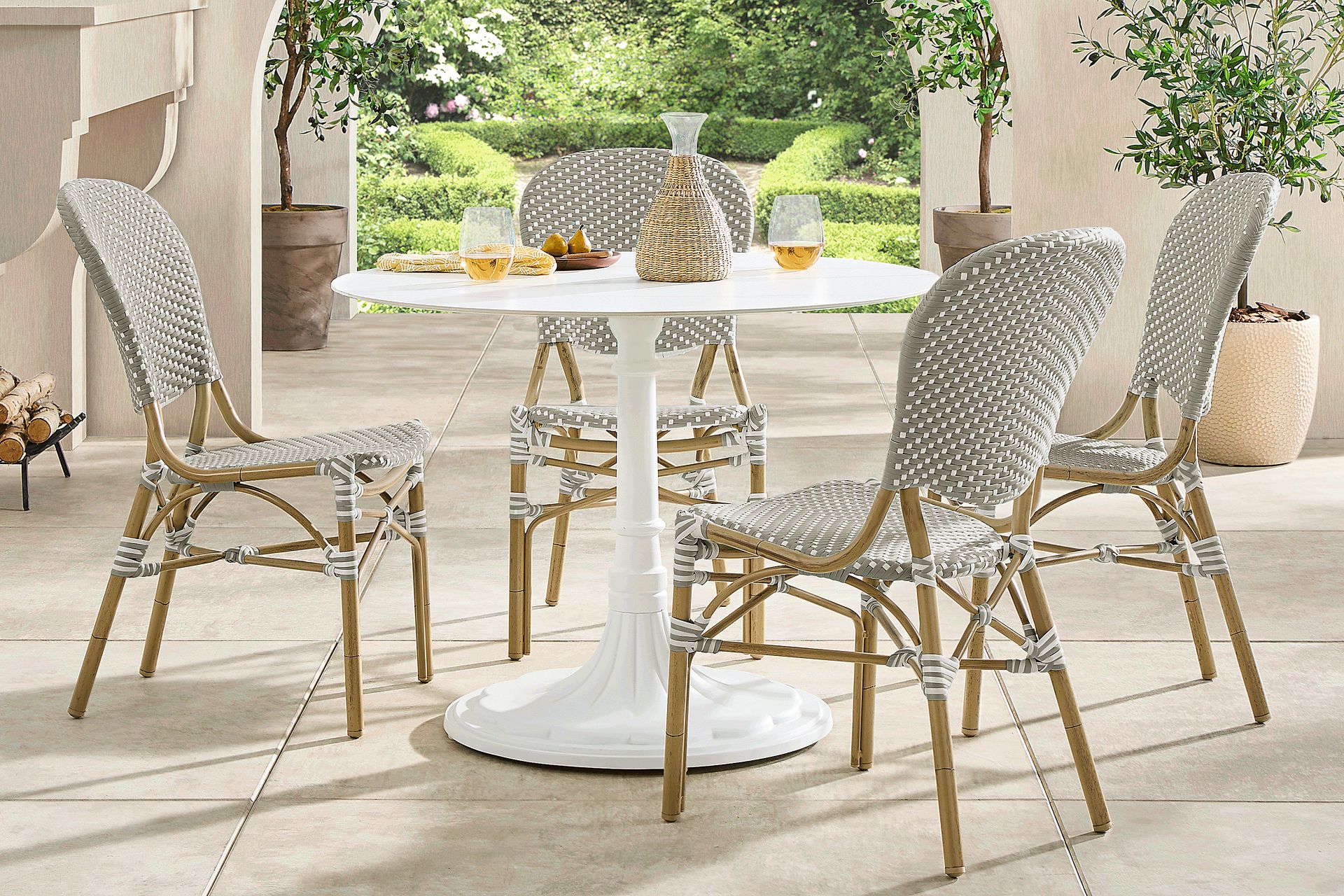 Juliette II White 5 Pc Outdoor Dining Set with Gray Chairs - Image 1