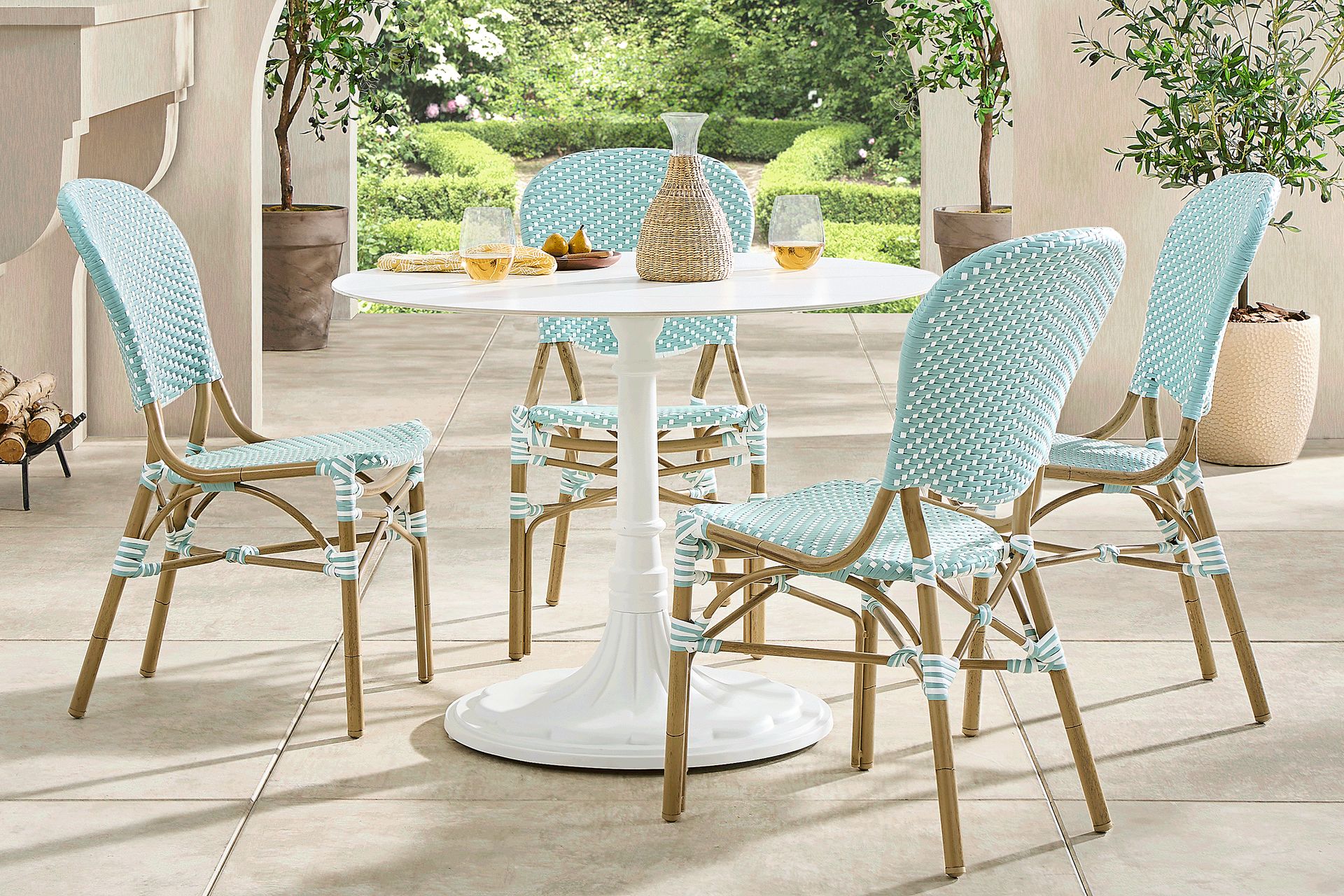 Juliette II White 5 Pc Outdoor Dining Set with Sky Chairs - Image 1
