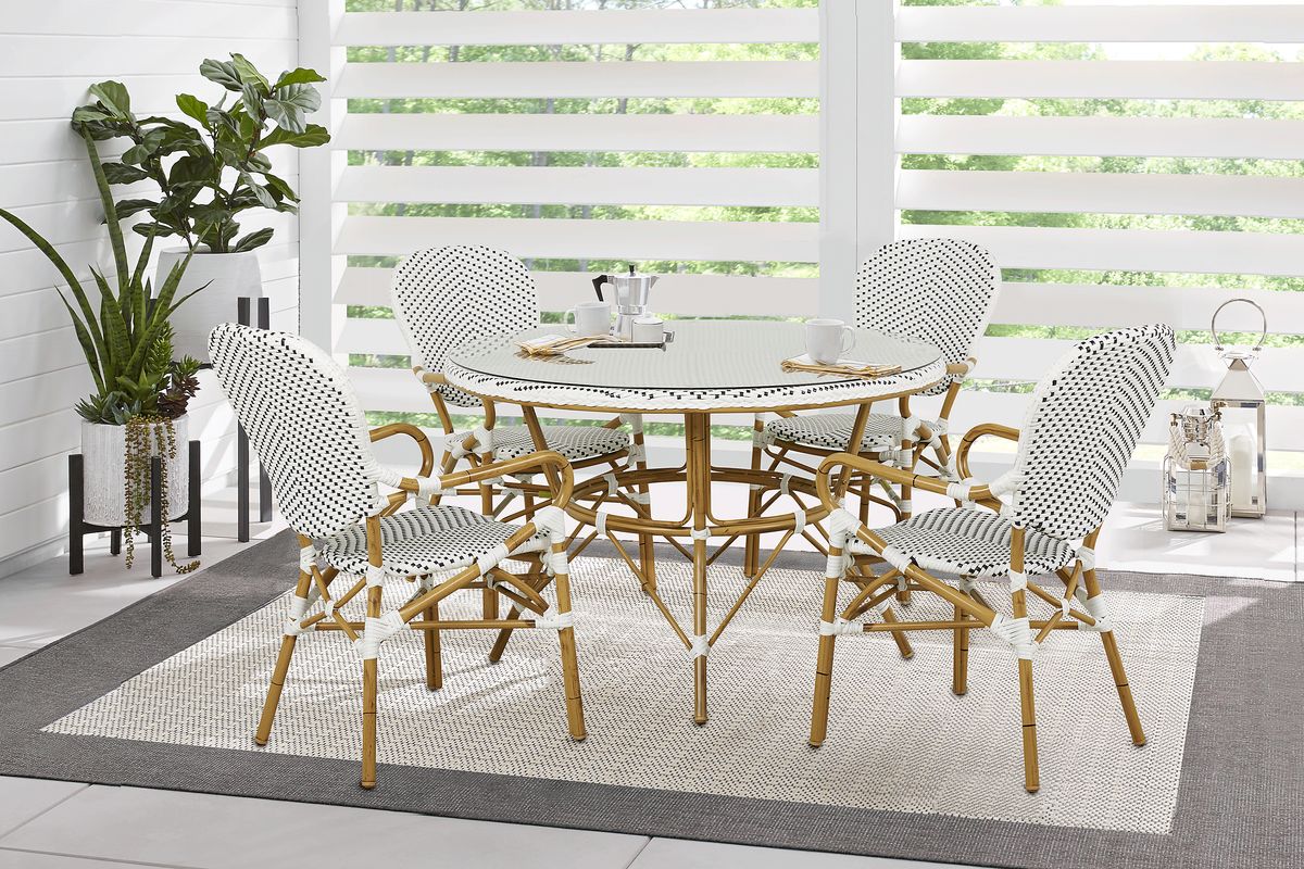 Juliette 5 Pc Wicker White Outdoor Dining Set With High Back Arm Chair ...