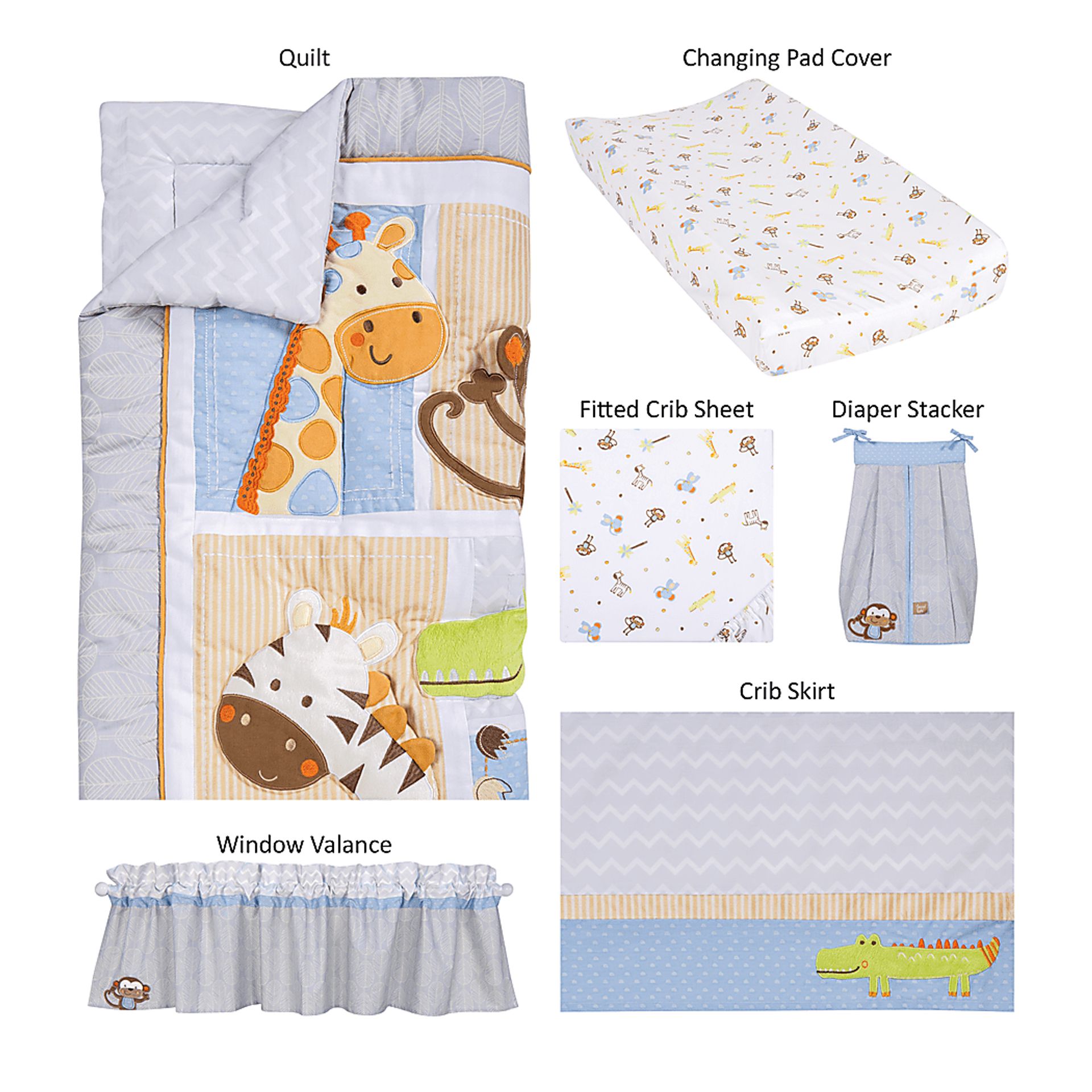 Jungle Whimsey Gray 6 Pc Baby Bedding Set - Image 2